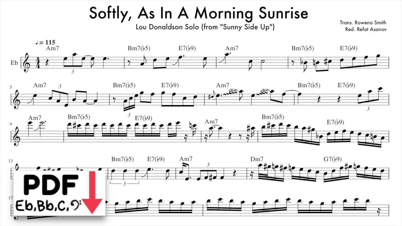“Softly As In A Morning Sunrise” - Lou Donaldson Alto Sax Solo Transcription