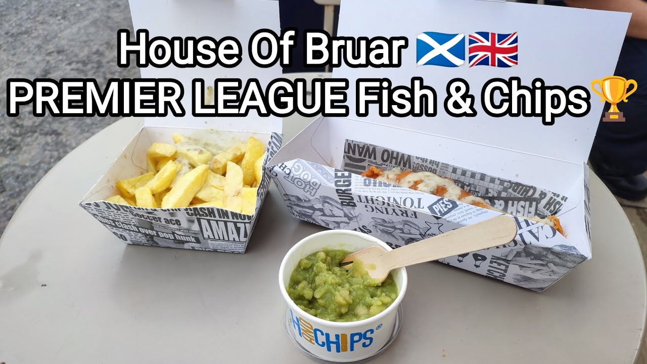 Ресторан House of Bruar, Премьер-лига, предлагает рыбу с картофелем фри, Шотландия.