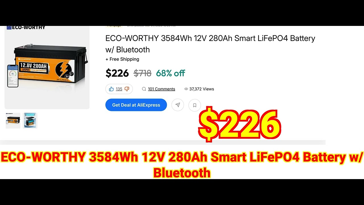 2026-03-06 ECO-WORTHY 3584Wh 12V 280Ah Smart LiFePO4 Battery w Bluetooth