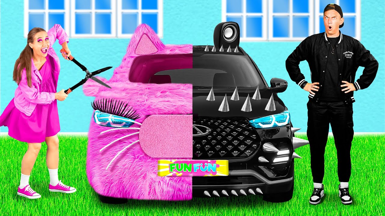 ピンクの車と黒い車のチャレンジ | 面白いチャレンジ Fun Fun Challenge