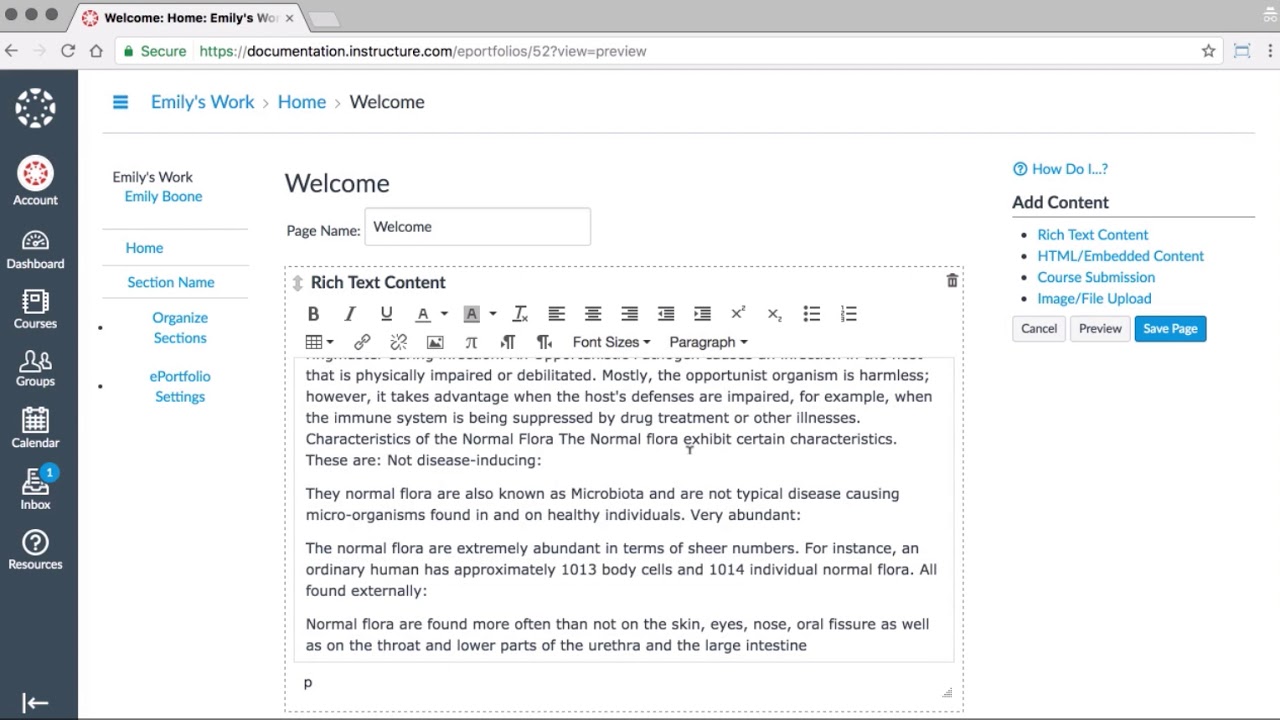 Canvas E portfolio tutorial