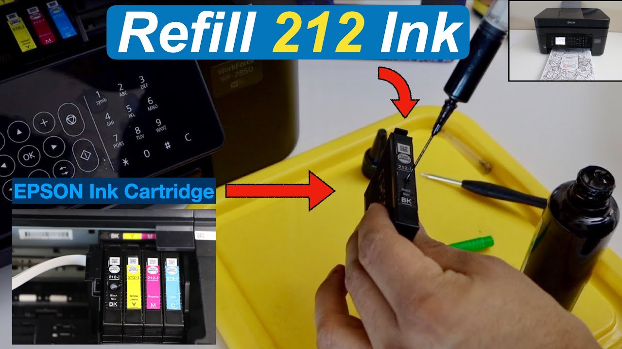 Epson 212 Ink Refill BK, Y, M, C Ink Cartridges, Installation & Printhead Cleaning, printing Test !