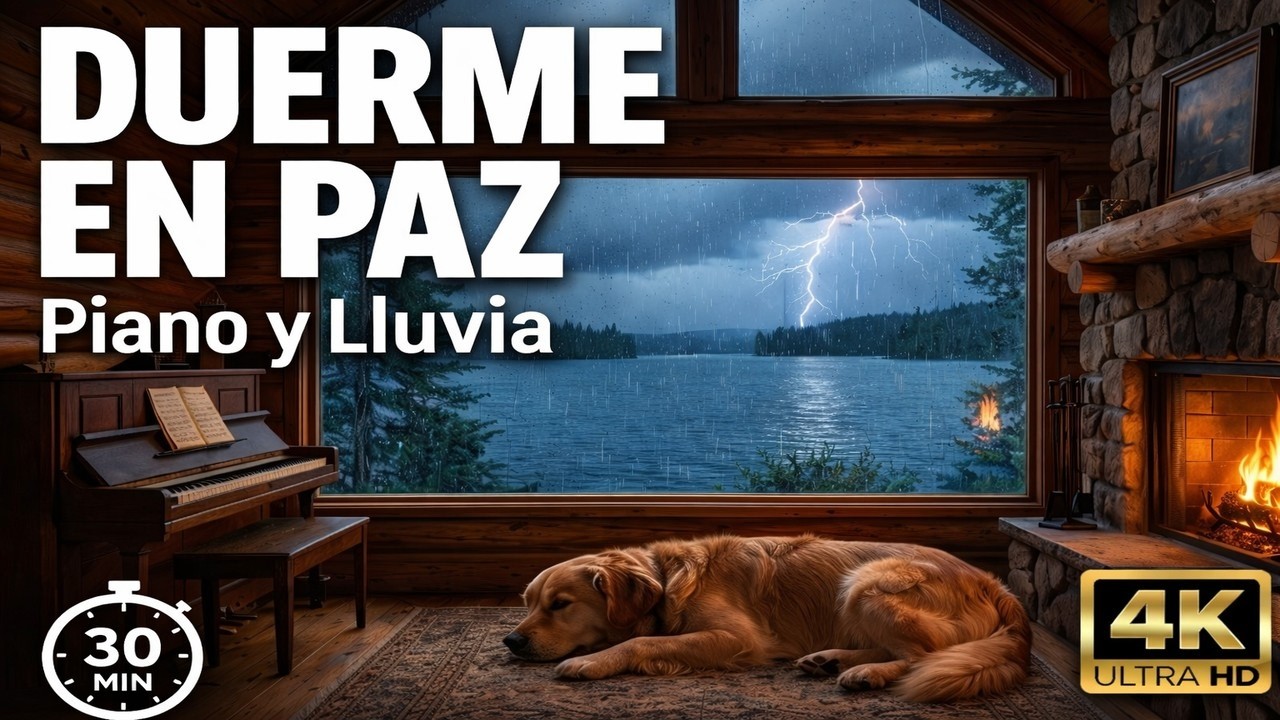 Piano Relajante y Lluvia 🌙 Cabaña en el Lago: Música para Dormir y Aliviar el Estrés (4K)