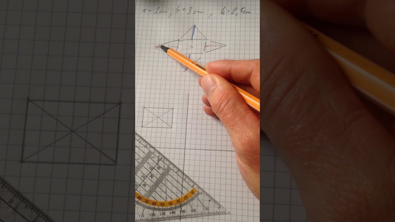 Geometrische K&ouml;rper zeichnen   Netz einer Pyramide mit angegebener H&ouml;he (zeichnerische L&ouml;sung)