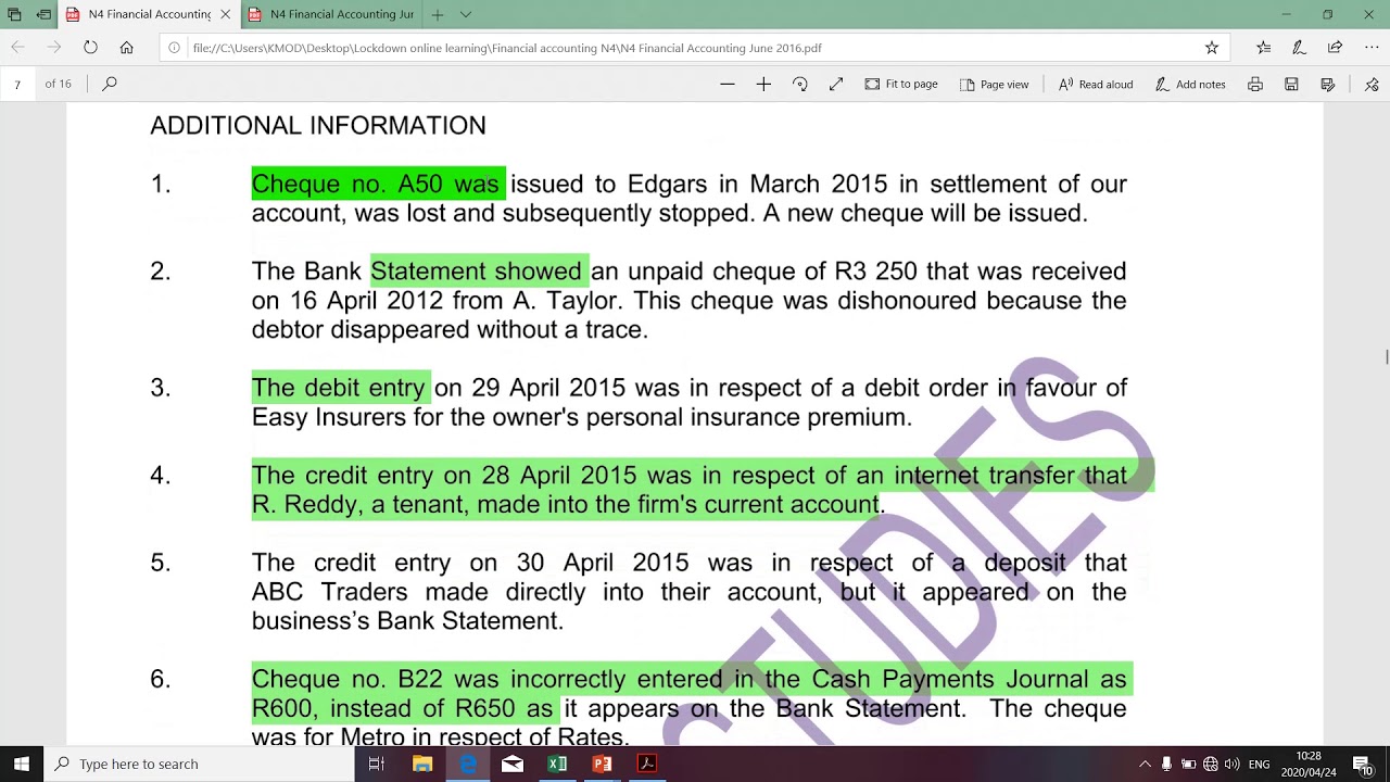 Financial Accounting N4 - (Bank Reconciliation - Part 3) - Mr. K. Modisane