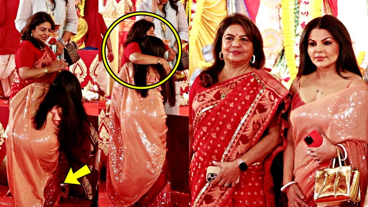Rakhi Sawant Touches Priyanka Chopra Mother's Feet At Kajol-Rani Mujherjee Durga Puja 2023