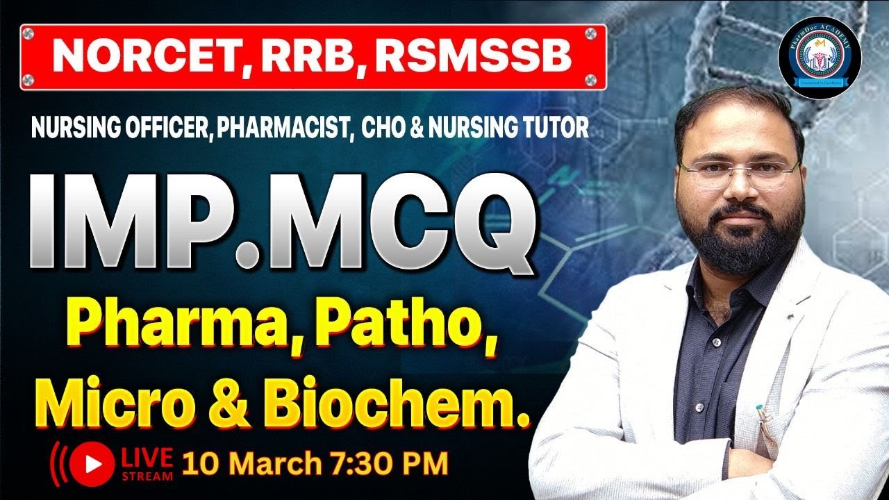IMP MCQ for Pharma, Patho, Micro, Biochem. with answer | Nursing Officer, Pharmacist, Nursing Tutor