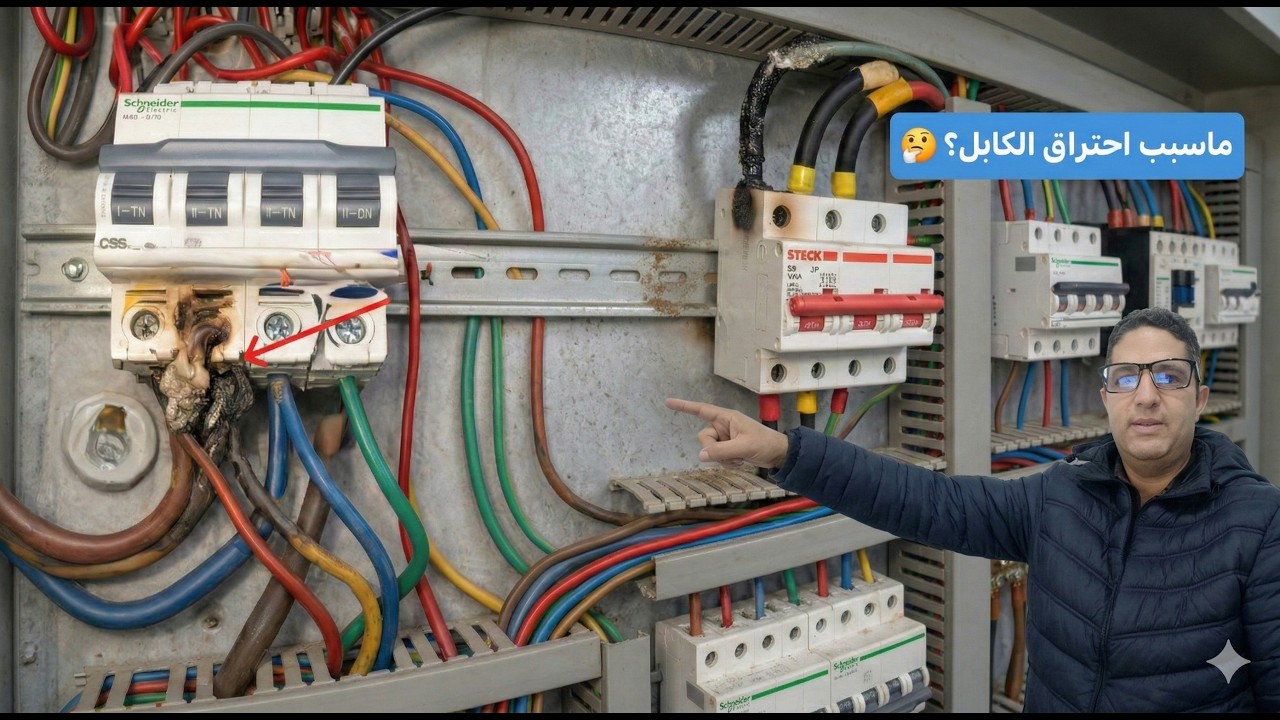 سبب احتراق الكابل و القاطع الكهربائي داخل لوحة التوزيع⚠️⚡🔥