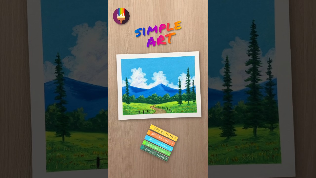 Easy Mountain Scenery with Oil Pastels 🎨⛰️ #shorts #drawing