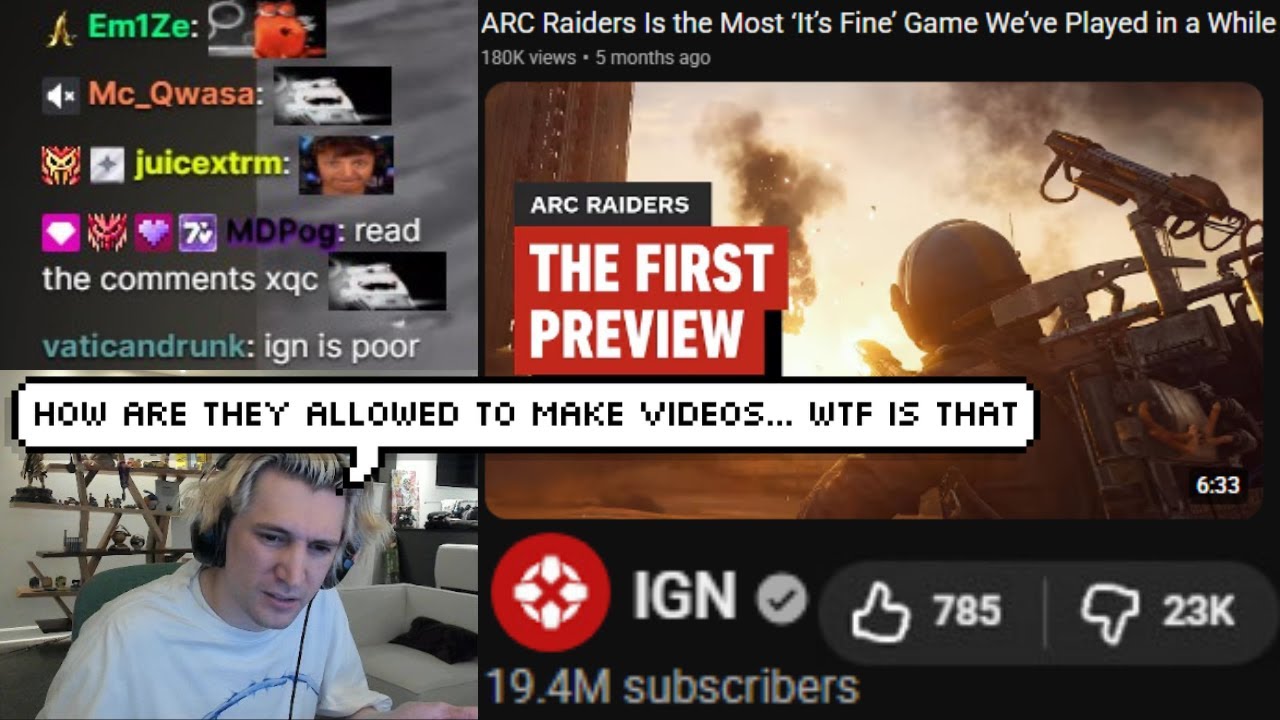 xQc безмолвно отреагировал на последний обзор игры ARC Raiders от IGN