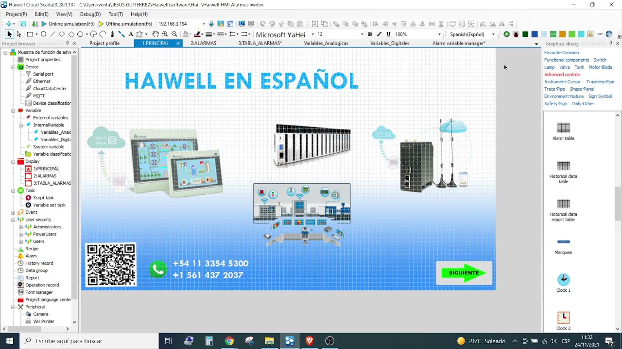 Ejemplo de Alarmas para los HMI y  CONTROL  BOX de la Marca Haiwell