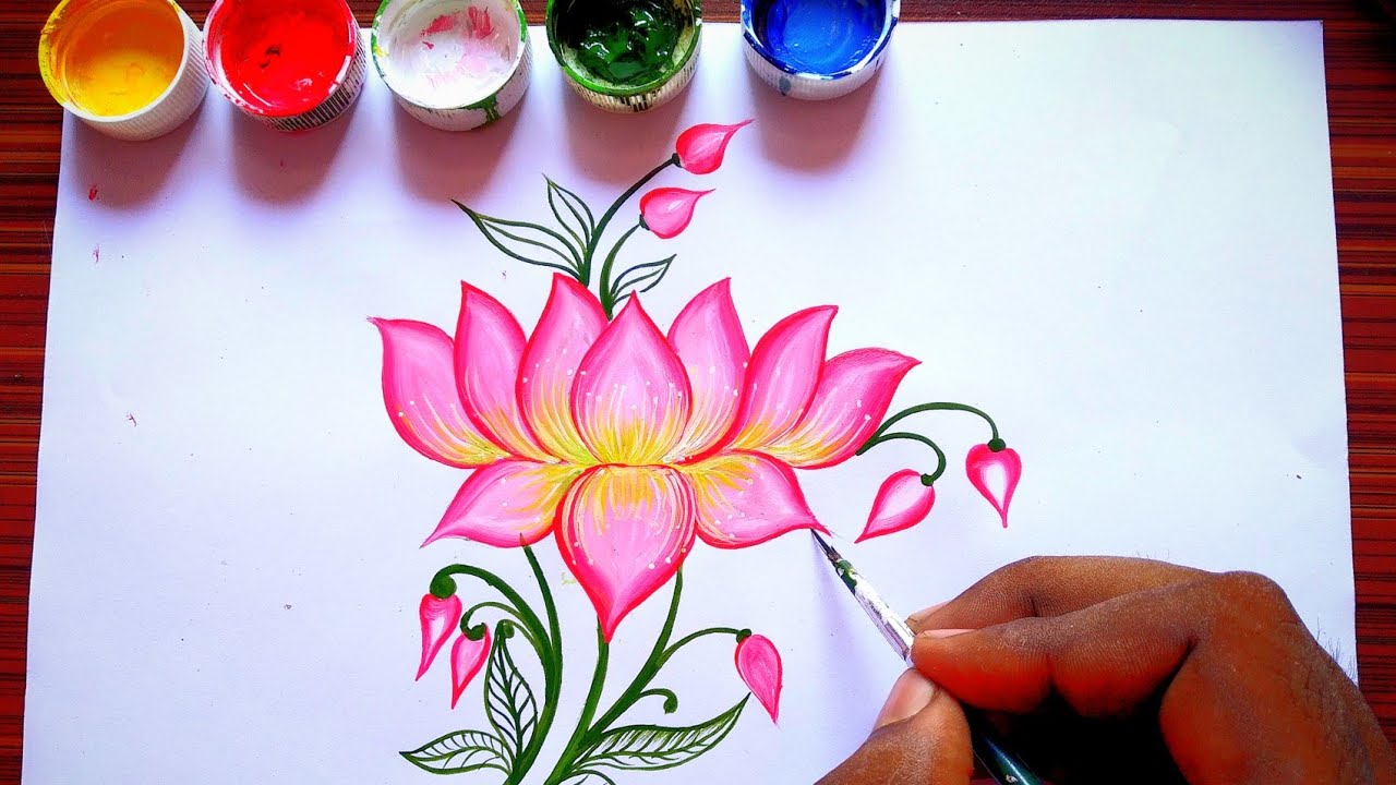 kamal ka phool kaise paint karen, how to draw & pent lotus flower