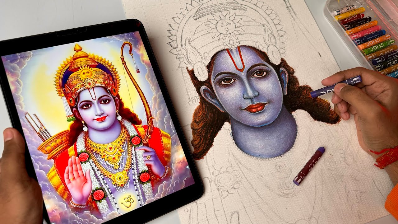 Shri Ram Ji Drawing,  Oil Pastel Drawing,  Step By Step Tutorial