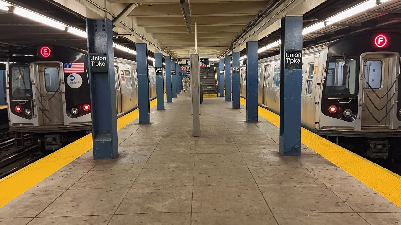 IND Queens Blvd Line: PM Rush Hour (E) (F) Trains @ Kew Gardens-Union Turnpike