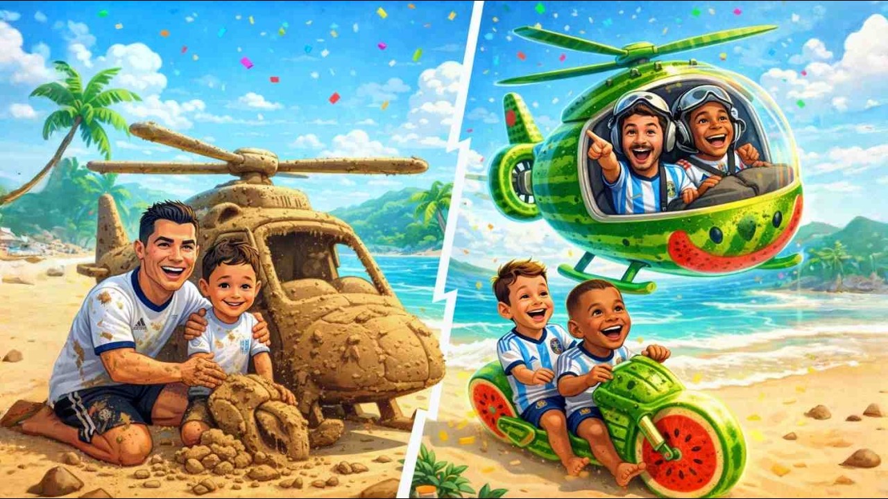 😂 Mud Helicopter vs Watermelon Helicopter | Ronaldo & Neymar vs Messi & Mbappé 😱