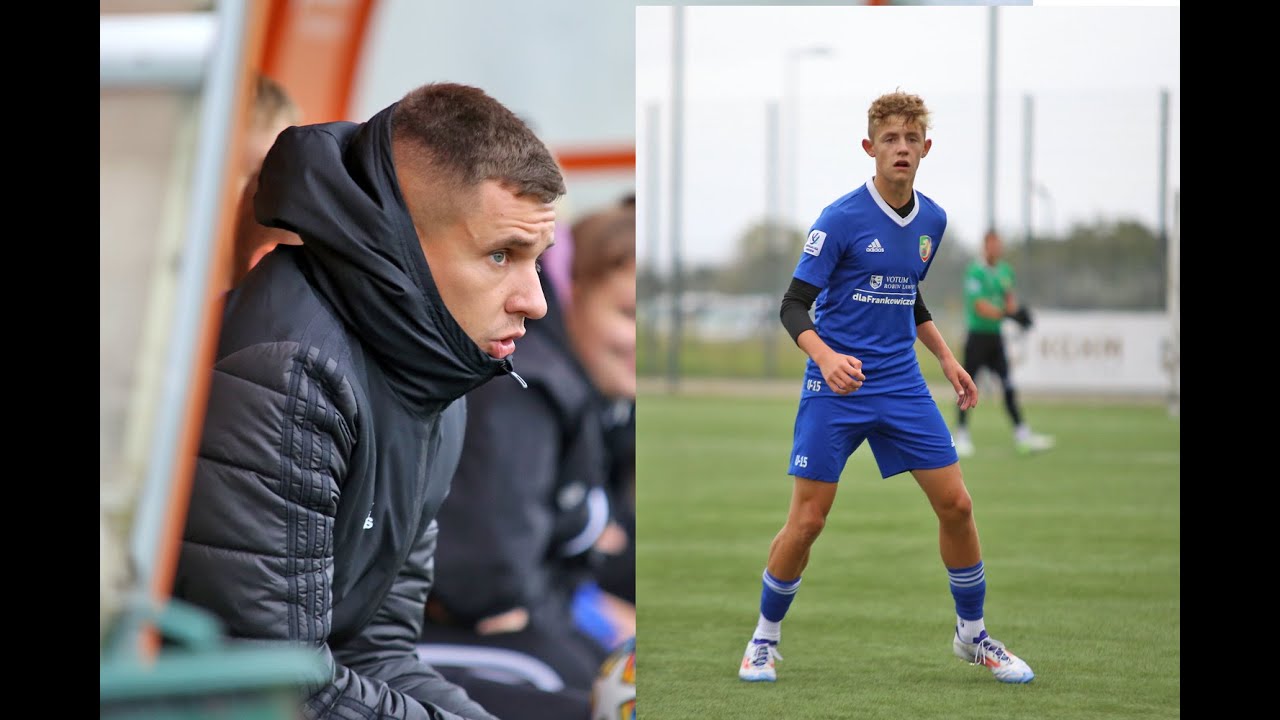 Trener Jakub Grabowski i Kacper Wilczak po wygranych  derbach CLJ U15 z Zagłębiem Lubin