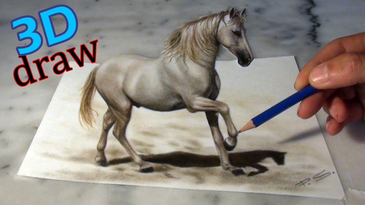Zeichnen eines Pferdes in 3D/ Illusionsmalerei optische Täuschung!!