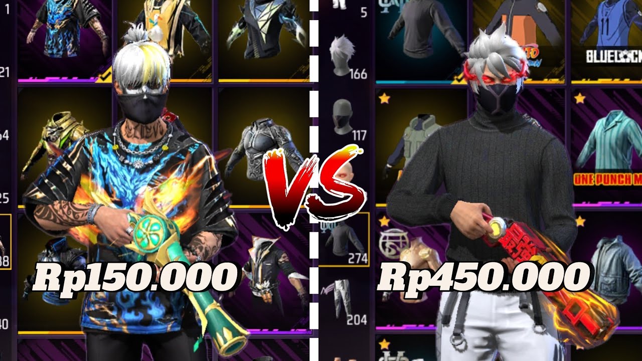 REVIEW AKUN FREE FIRE HARGA RP150.000 VS RP450.000‼️ADA SKIN LANGKA🥶🔥