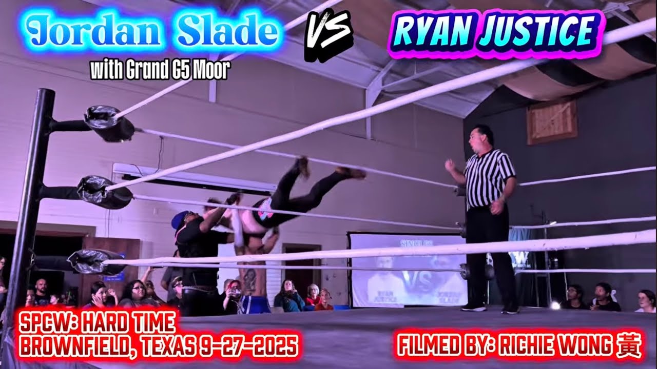 Ryan Justice vs Jordan Slade w/ Grand Moor at #SPCW Hard Time #independentwrestling #texaswrestling 