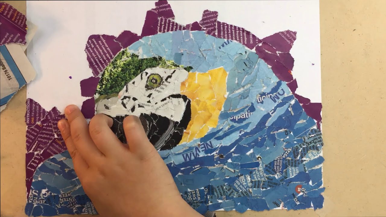 How made a parrot collage by 8 years old - Tearing art