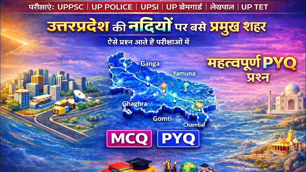 उत्तर प्रदेश की नदियों पर बसे प्रमुख शहर | UP Rivers & Cities | MCQ + PYQ | UP Exams