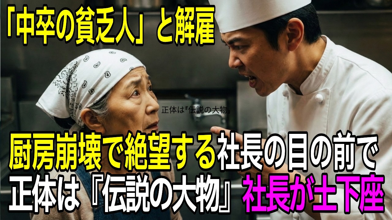 「中卒の貧乏老人」と解雇された皿洗い。実は伝説の大物だった！エリート社長の店が厨房崩壊した時、包丁一本で完全論破し土下座させる！【感動する話】【スカッとする話】【朗読】