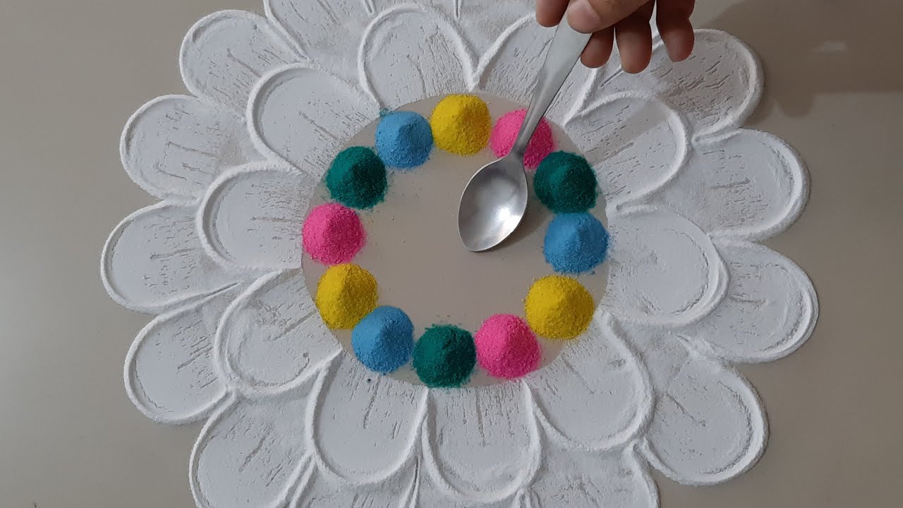 2 Simple Multicolour Rangolis With Spoon | Diwali rangoli | Dussehra rangoli | Top rangolis
