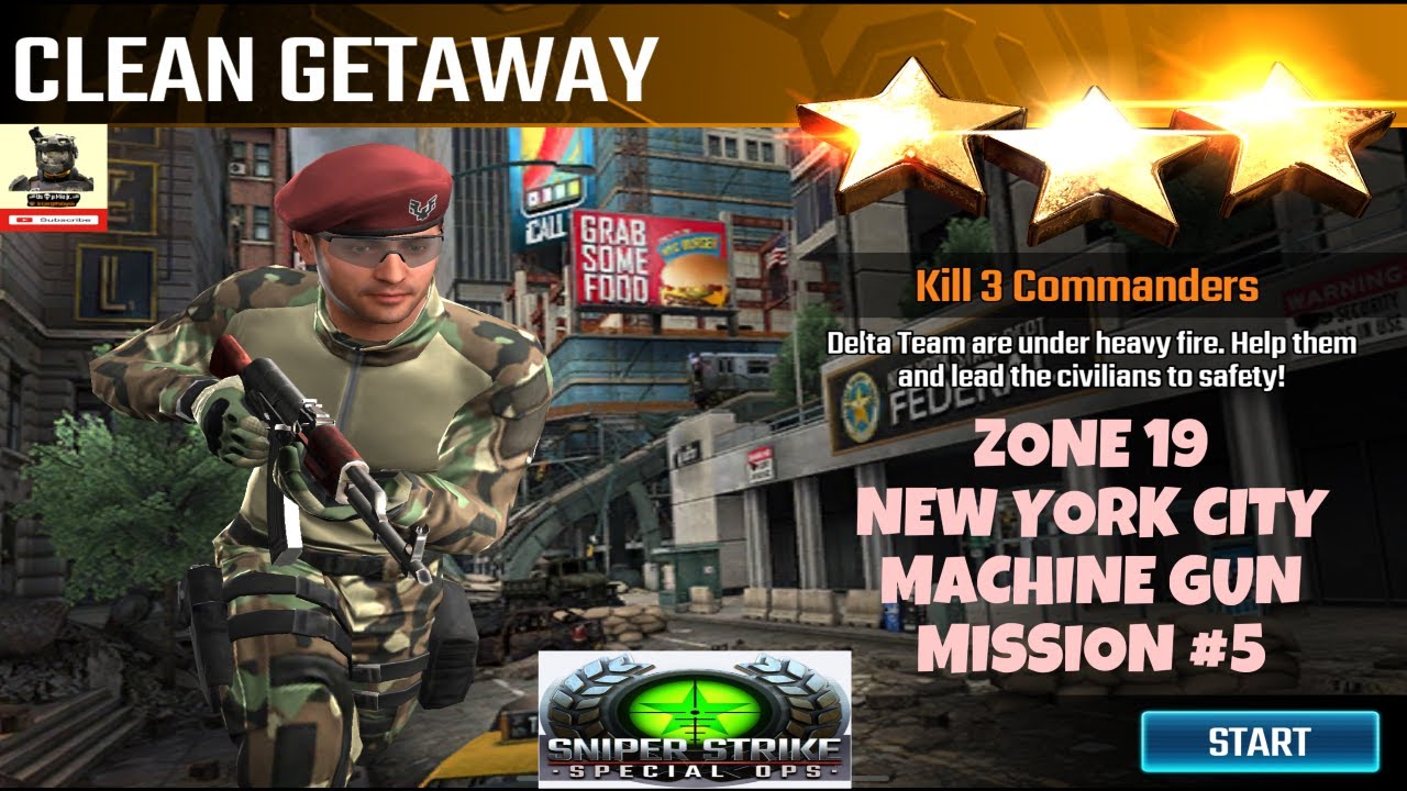 Campaign Zone 19 New York City Clean Getaway Machine Gun mission #5 Sniper strike : special ops