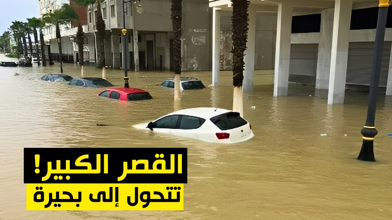القصر الكبير هذا الصباح ،المياه الهائلة تحول المدينة إلى بحيرة معزولة
