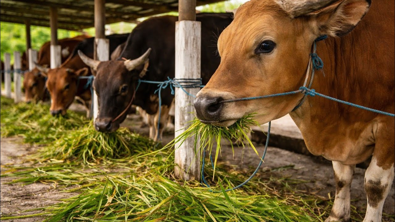 Hewan Ternak Sapi Lembu Jinak di Kandang Peternakan | Suara Sapi Lembu Lucu