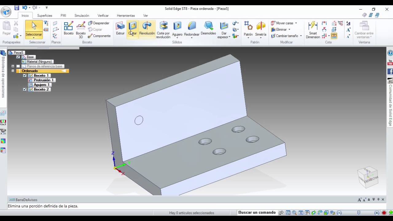 SolidEdge ST8 Tutorial 9: Agujero, rosca, redondeo, chafán