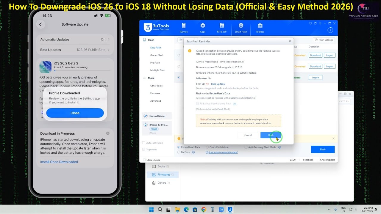 Понижение версии iOS 26 до iOS 18.5, iOS 17.7 без потери данных | Подписанный и неподписанный IPS...