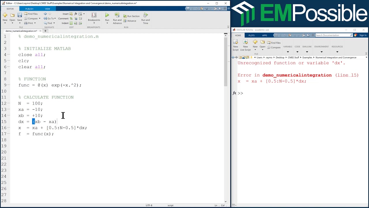 MATLAB Session -- Numerical Integration Convergence Study Part 1 of 4