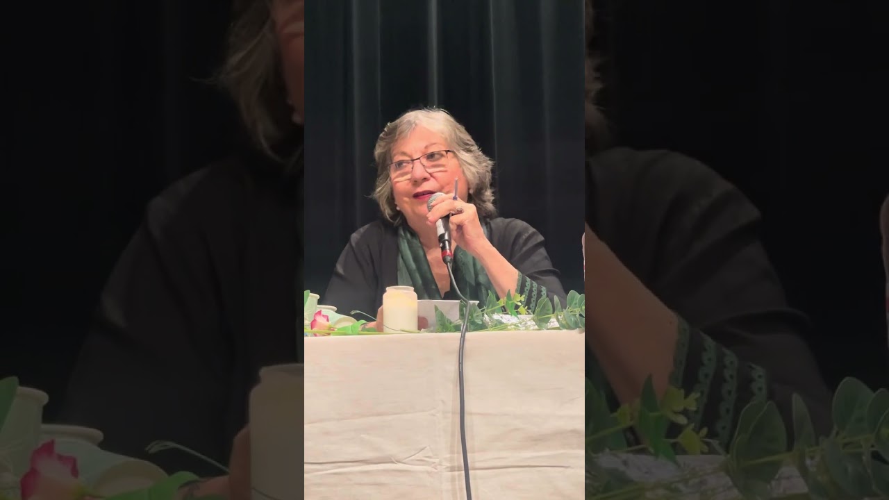 Muneeza Hashmi addressing her book launch in Stockholm Sweden 