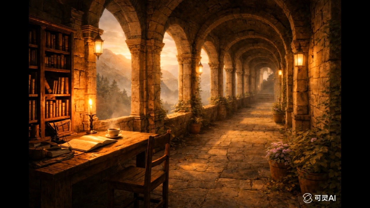 Golden Monastery Corridor ☕ | Cozy Medieval Ambient for Deep Focus