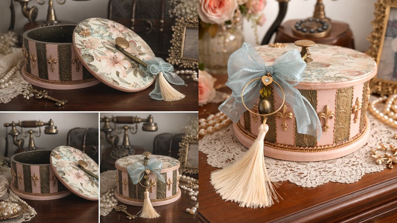 DIY vintage romantic  shabby chic box with decoupage tehnique #decoupage #diy  #vintage #shabbychic