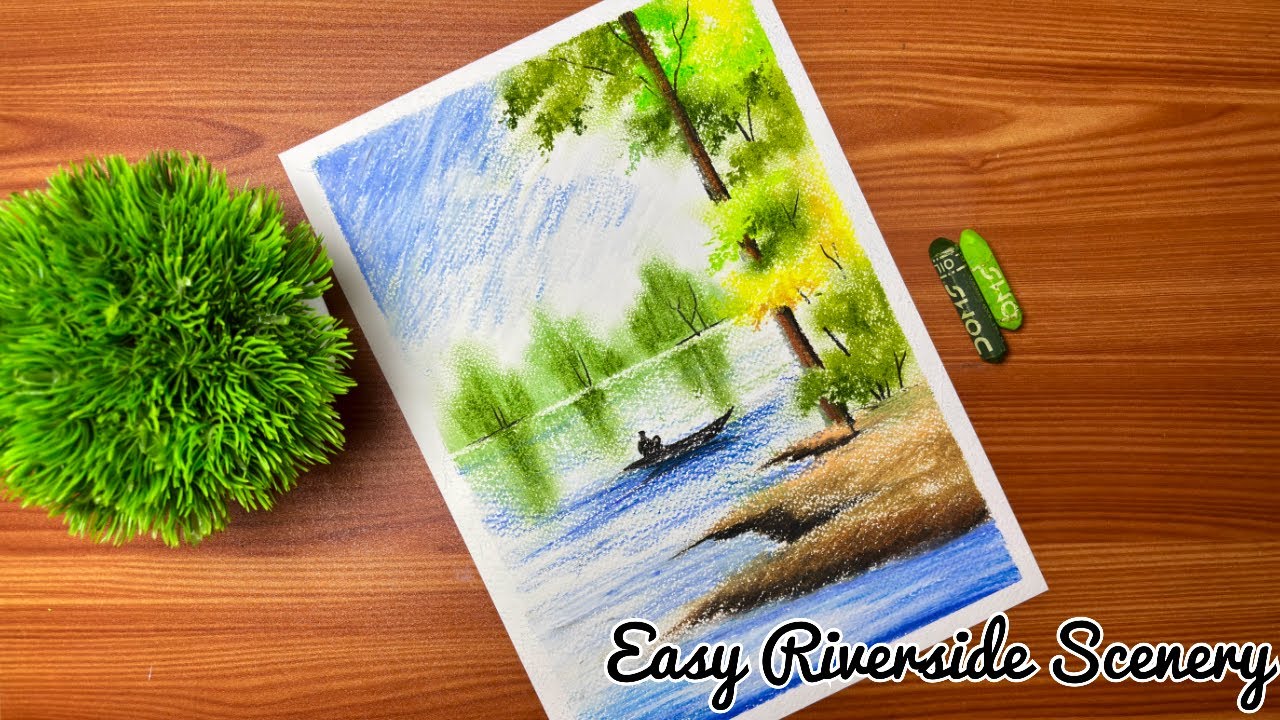 How to Draw Riverside Scenery  | Easy Oil Pastels Tree Drawing for Beginners #art #drawing #tree 