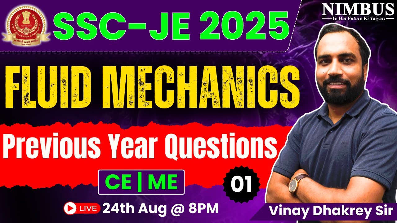 SSC JE 2025 Fluid Mechanics PYQs Lect-1 | Previous Year Questions with Solutions |100% Exam-Oriented