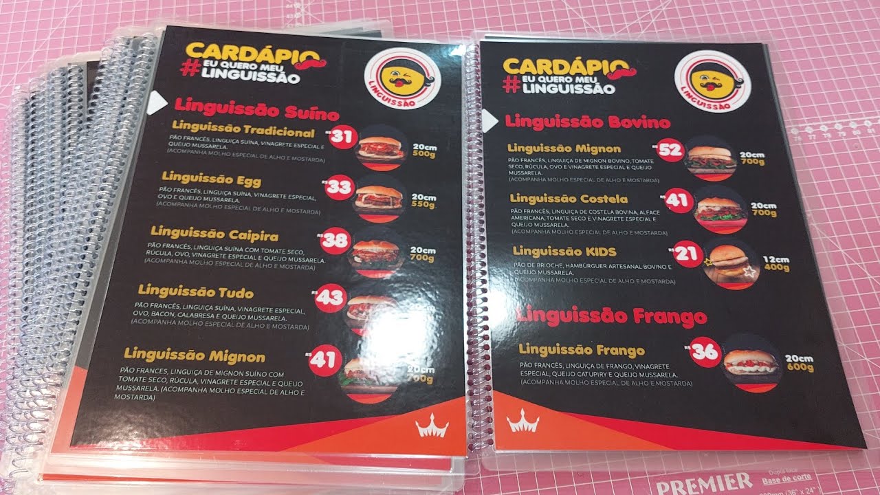 CARDÁPIOS PLASTIFICADOS E ENCARDENADOS NO PAPEL FOTOGRÁFICO DUPLA FACE