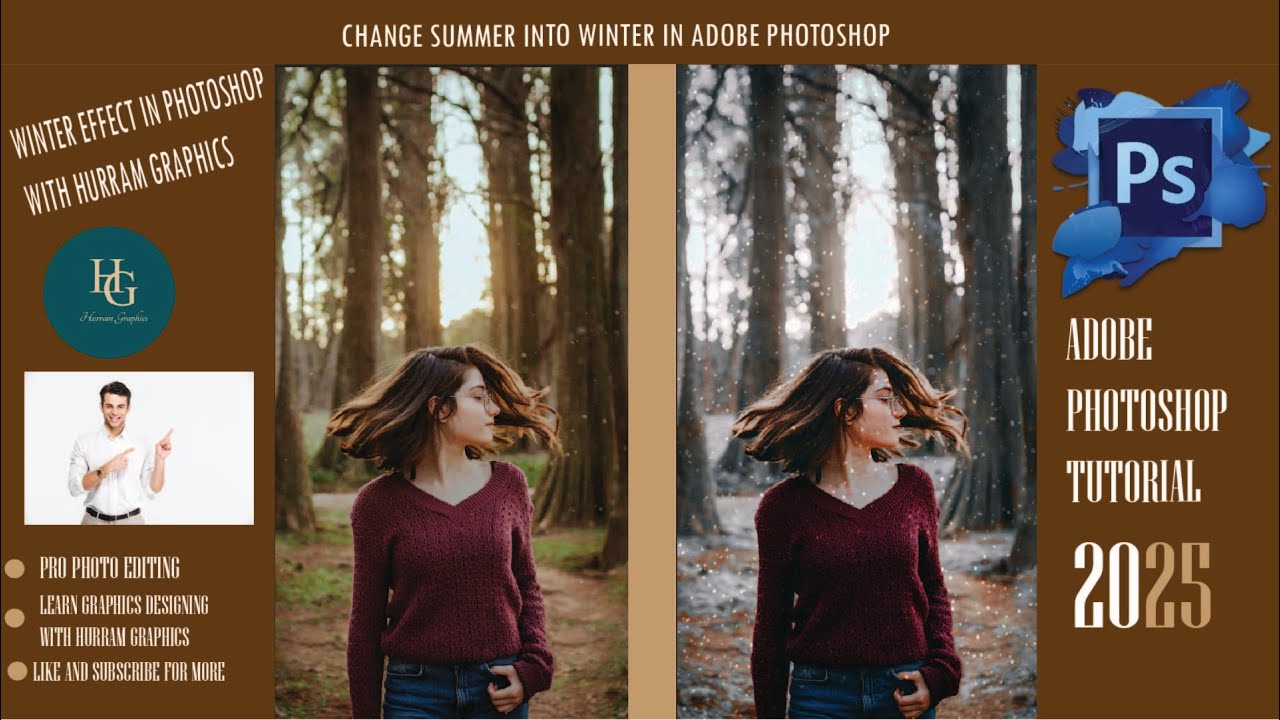 From Summer to Winter in Photoshop! ❄️ Amazing Photo Transformation Tutorial| Hurram Graphics|