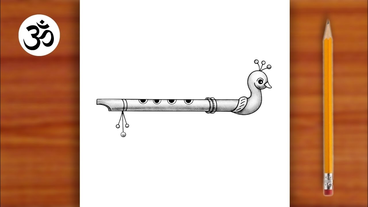 Kanha Ji Ki Bansuri Ki Drawing || Chitra of flute 🪈 || Bhagwan ji ki Bansuri Ki Drawing 