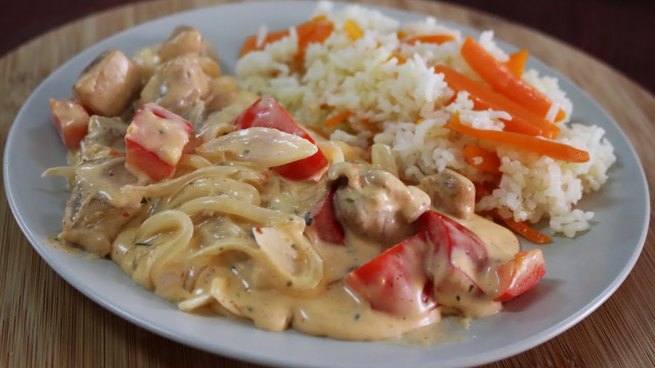 Pollo con crema y pimiento morrón 😋🍗😉 ¡Muy fácil y rápido de hacer! 🤤