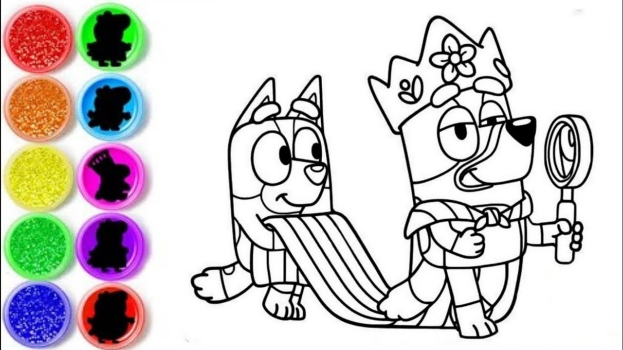 Drawing and colouring Bluey characters Bluey and Bingo | King Bluey And Bingo 