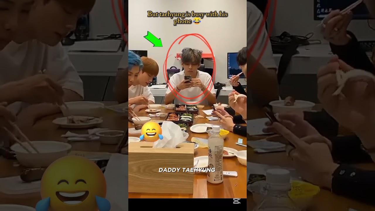 Other members were eating their food but taehyung 😂