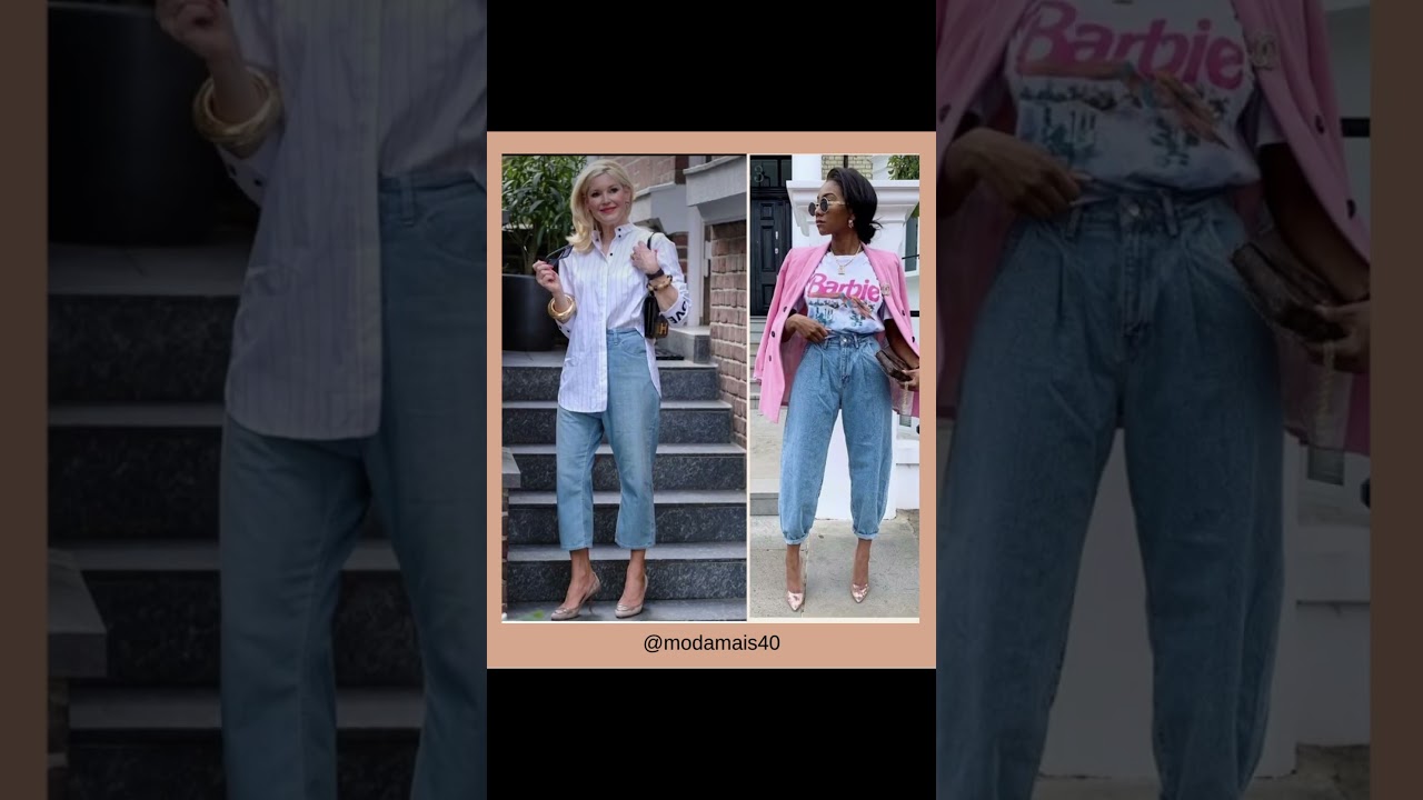 Elegante de cal&ccedil;a jeans. Moda mulher madura. M&aacute;rcia Diniz