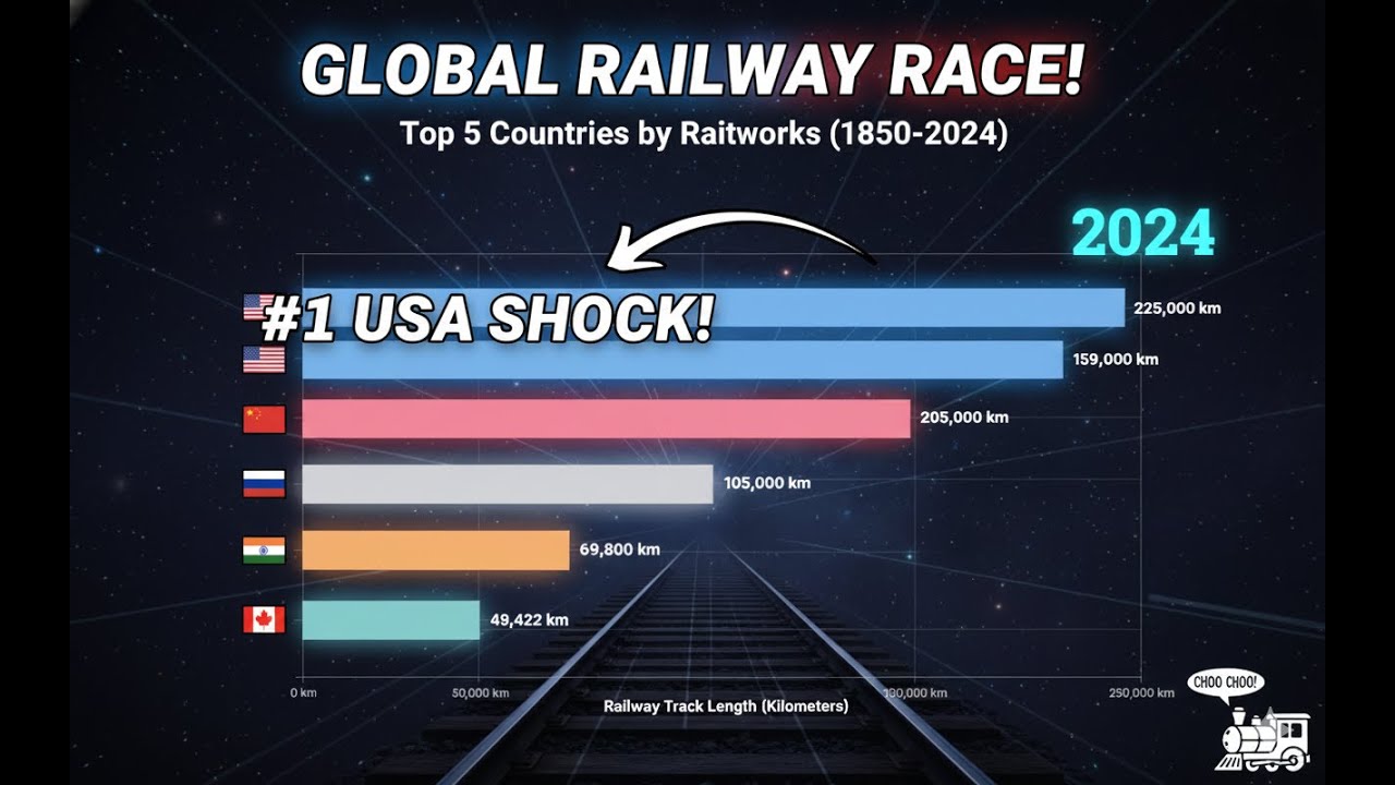 174 Years of Track: The Global Railway Network Growth Ranking (1850&ndash;2024) 🇺🇸🇷🇺🇨🇳