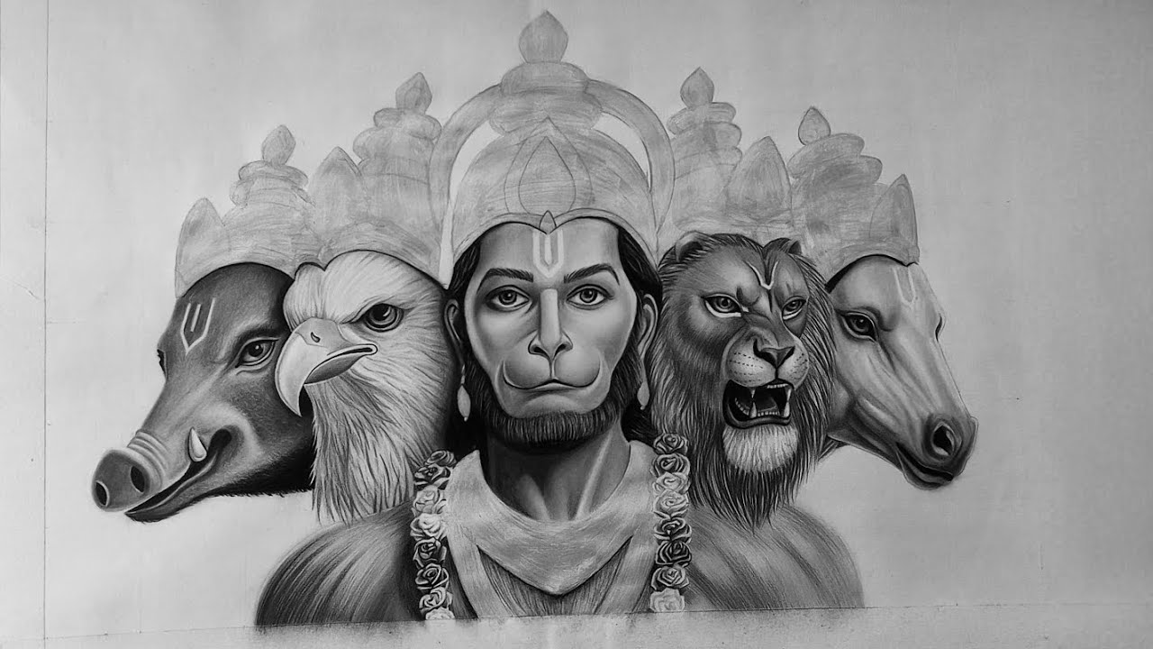 Realistic Panchmukhi Hanuman ji | Sketch Tutorial | Newage Sketchbook