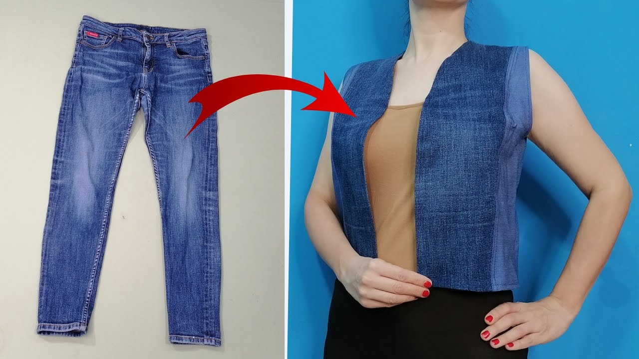 A Sewing Trick , How easily to Transform old Jeans into a Fashionable Vest