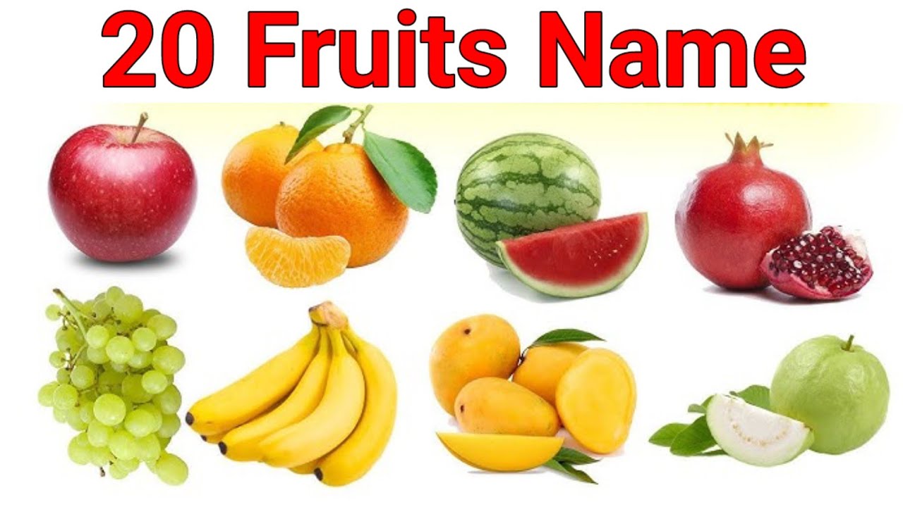 20 फलों के नाम Fruits Name in English and Hindi l 20 fruits l falon ke naam l Learn Fruits for kids 