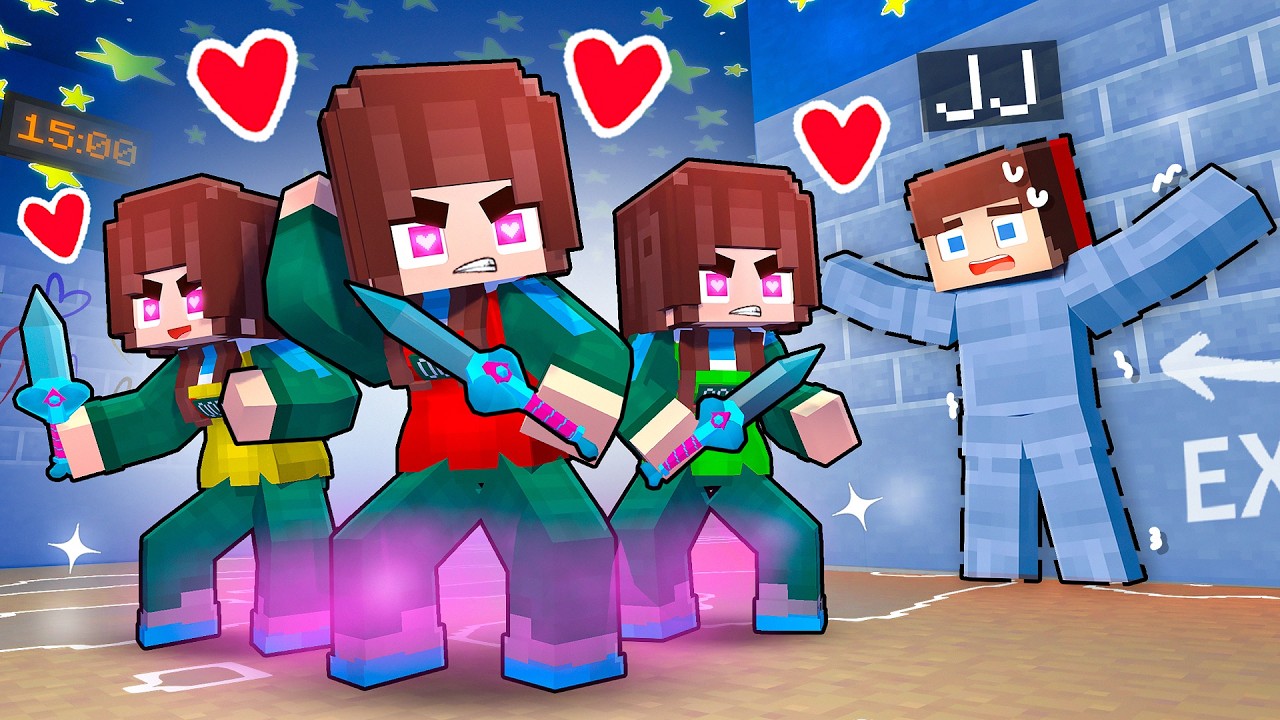 JJ in CAMOUFLAGE vs LOVE CURSED Girls - SQUID GAME - Maizen Minecraft Animation